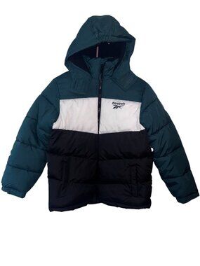 Reebok Kids Puffer Jacket With Hood Colorblock Teal/White/Black L (14/16)